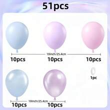51pcs/36pcs Set Of 10-Inch Macaron Blue, Macaron Pink, Macaron Purple, Pearl Blue, Pearl Purple Latex Balloons, Suitable For Ocean Theme Party, Gender Reveal, Birthday Party, Wedding Decoration, Anniversary, New Year Decoration