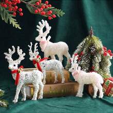 1 pièce Décoration de renne de Noël étincelante blanche, centre de table de Noël, décoration pour vitrine de Noël, convient pour la décoration de fête de Noël et du Nouvel An, décoration de maison et de chambre, ambiance des fêtes, cadeau de Noël, décoration d'anniversaire, de mariage, d'action de grâce, décoration de vacances