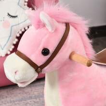 HOMCOM Rocking Horse Pink Plush Rocking Animal With Animal Sounds For Children 36-72 Months 65x32.5x61 Cm Toy