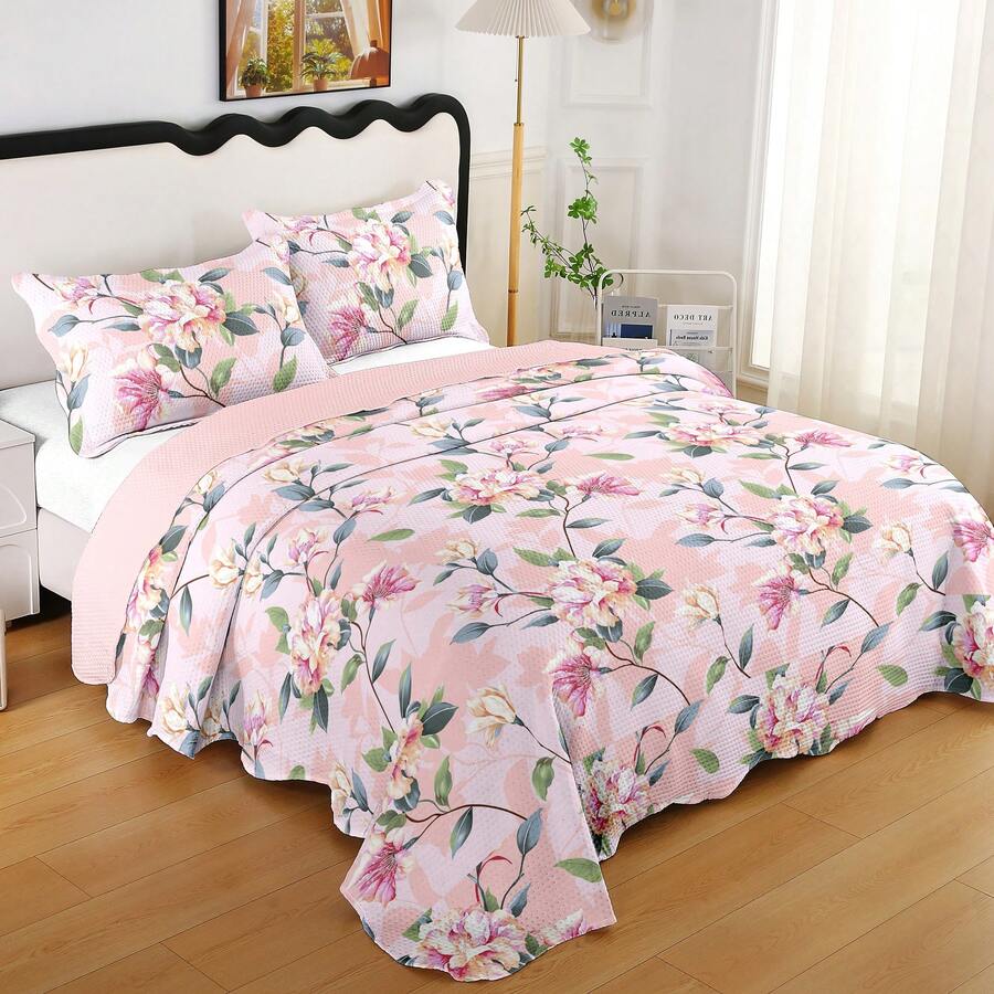 3-Piece Printed Double-Sided Bedspread Kit - Print 14 - View 1