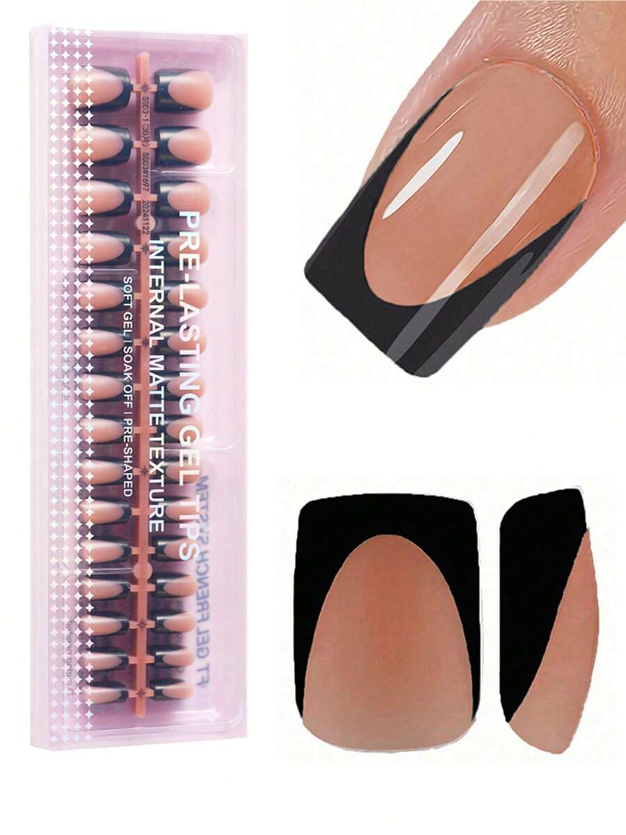 150 móng giả gel vuông ngắn kiểu Pháp - Màu nude, kiểu móng nhọn cổ điển kiểu Pháp, móng giả vuông ngắn, móng giả gel mềm, thích hợp cho nối móng acrylic, tự làm và sử dụng tại salon làm móng. - màu đen - Xem 1