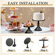 3pcs Cake Stand, Golden Cake Stand Set Disc Diameter 8" 10" 12", Perfect Dessert Table Display Set, Cupcake Cake Stands For Party, Wedding, Birthday, Baby Shower, Anniversary - 黑色 - 查看 5