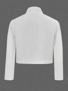 Áo kiểu nữ dáng crop top phong cách Trung Hoa mới, cổ đứng, cài nút, tay dài, màu trơn thanh lịch, dáng ôm, màu trắng - trắng - Xem 9