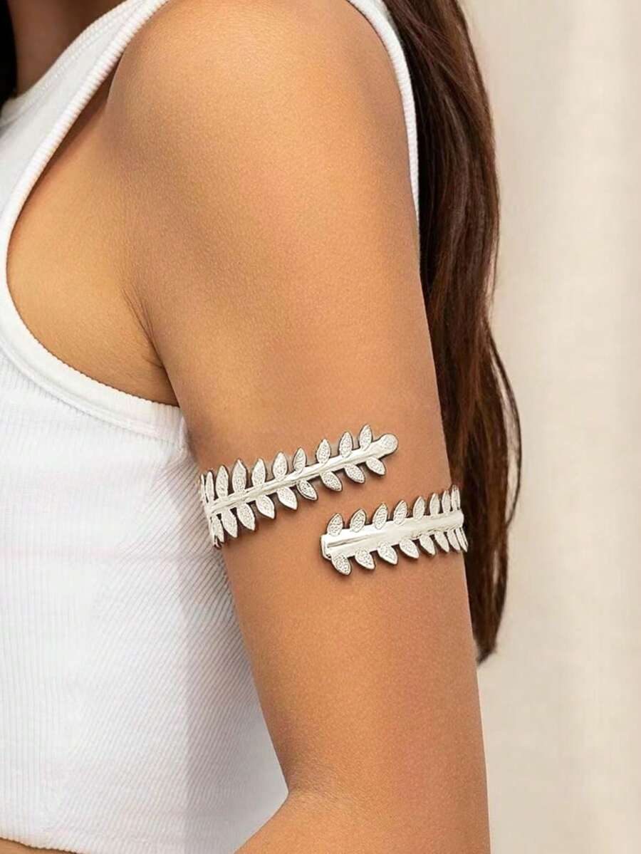 1pc Fashionable Minimalist Geometric Leaf Shaped Bangle Bracelet, Adjustable Open Cuff Wrist Accessory, Versatile Hip-Hop Style