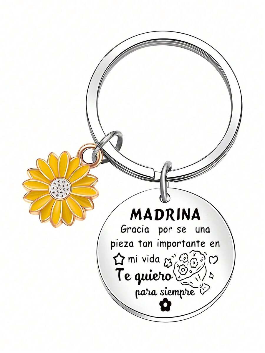 1 件不锈钢圆形标签钥匙扣 - 刻有衷心的“PADRINO/MADRINA”感谢信息,耐用且低致敏性,完美的母亲节礼物,教父教母感谢礼物,爱与钦佩的独特象征 - 彩色 - 查看 1