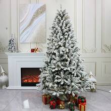 1 pieza Árbol de Navidad nevado blanco, hecho de tela de peluche artificial con efecto de copos de nieve natural, estructura de ensamblaje rápido con soporte de metal plegable resistente, hojas de PVC de alta calidad, fácil de ensamblar, adecuado para decoración navideña en el hogar, oficina y comercio