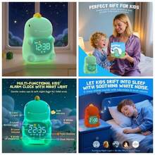 - Reloj despertador de entrenamiento para nios con luz nocturna, reloj de despertador y mquina de sonido, lmpara recargable de silicona animal para recmara de nios y nias dinosaurios - Dinosaurios - Ver 1