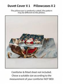 Decorațiuni de Crăciun, set de lenjerie de pat cu husă de pilotă, 2/3 buc, cu imprimeu de Moș Crăciun și reni, roșu, verde și auriu, set de pilotă, cu 1 husă de pilotă și 2 fețe de pernă, cuvertură de pat king-size, cearșaf de pat, poliester moale, prietenos cu pielea, lavabil la mașină, curățare chimică. Este potrivit pentru decorarea casei și a dormitorului, decorul camerei, decorul dormitorului, articole de decorare a camerei, set de pilotă queen-size, este un cadou bun de ziua de naștere.