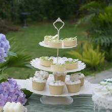 8-Piece Dessert Table Display Set: Romantic Golden Round Cake Stand & Cupcake Tower For Birthday Parties, Weddings & Baby Showers, Gold/Cream White,Christmas Decorations For Home,Christmas Decor,Funny Gifts - 奶油白 - 查看 8
