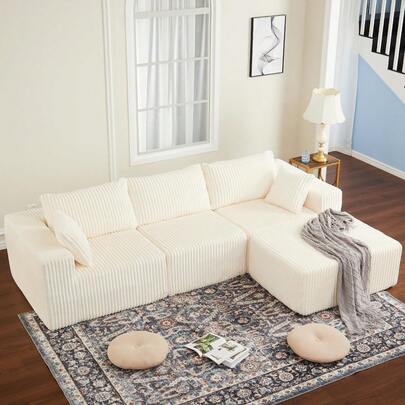 Hodeffior 274CM Modular Sectional Sofa, Cloud Sectional Couches For Living Room, Modular L-Shape Sofa Couch With Chaise, Corduroy Sponge Compression Sofa With Deep Seat For Living Room Bedroom, No Assembly Required