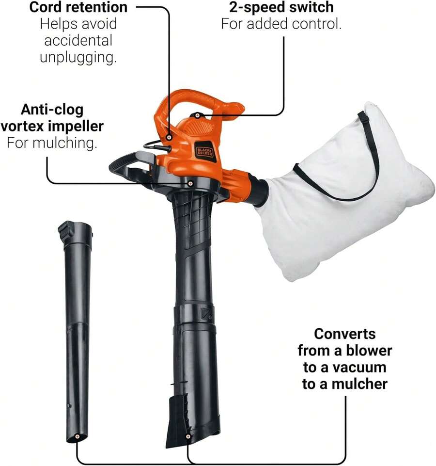 BLACK+DECKER Corded Leaf Blower Leaf Vacuum And Leaf Mulcher 3-In-1, Up To 230 MPH, 12 Amp Handheld Blower And Vacuum Combo (BV3600) - 吹葉機 - 查看 1