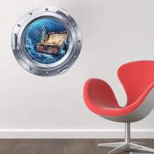3D Undersea Treasure Coins Porthole Submarine View Ocean 18 X 18 Inch Removable Vinyl Peel And Stick Decorative Wall Decals Stickers For Children Kids Room Nursery{"Color":"Multicolor"} - Nhiều màu - Xem 4