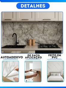 Rolo 5 Metros Papel de Parede Auto Adesivo Impermeável A Prova D´Água  para Quarto ,Sala ,Escritório ,Box Banheiro ,Cozinha, Lavandeiria ,Quarto Infantil,Sala de Jantar ,Multiuso - Marmorizado Cinza - Visão 2