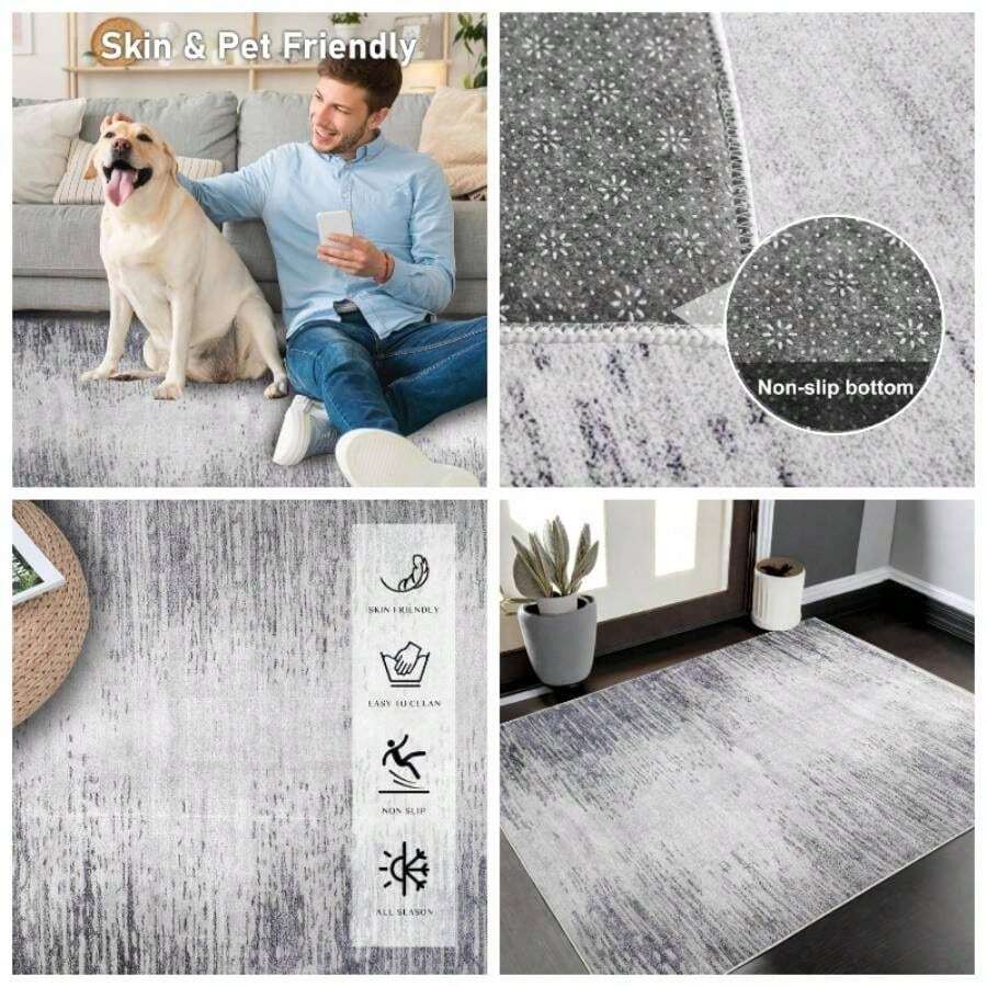 - Alfombra Abstracta Moderna y Suave para Sala de Estar, Lavable, para Sala de Estar, recmara, Comedor, decoracin del hogar Abstracto Beige Griscaf Claro, 2.6x 3.9 pies - 2.6 ft x 3.9 ft (80*120cm) + Abstracto Gris/Azul - Ver 1