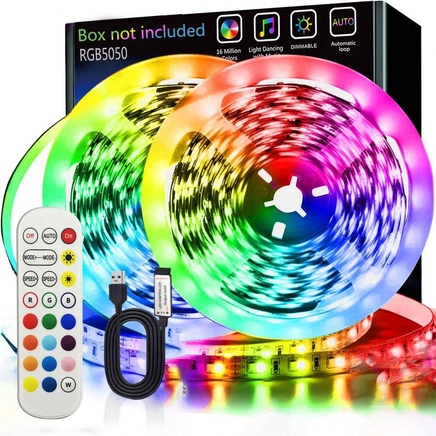 1pc 1m/2m/3m/5m/10m/15m/20m RGB 5050 Color Changing LED Strip Light With 24-Key IR Remote Controller, Adjustable Color & Brightness, Flashing Modes, Suitable For Bedroom, Desk, Home, Room, Stairs, Game Room, Bar, TV Background, Camping, DIY Decor - Multicolor Light - View 1