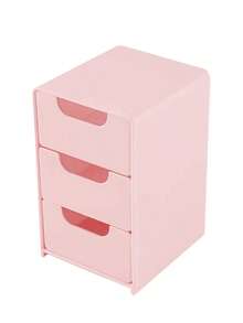 1pc Mini Desktop Storage Box With 3 Compartments, Convenient Drawer Design, Large Capacity, Removable Dividers, Ideal For Storing Jewelry, Lipstick, Cosmetics, Suitable For Vacation, Beach, Bathroom, Bedroom Organization - Pink - View 7