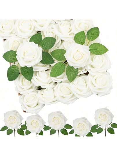Artificial Flower 5/10/15/20/25/30pcs Real Version Fairy Green Foam False Rose With Stem, Used For DIY Wedding Bouquet Bride Shower Center Piece Sage Green Flower Decoration Home Decoration (OPP Bag Packaging Excluding Box)