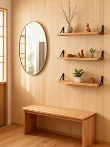 1 件/3 件大容量单层实木浮动搁板，长度：30 厘米/40 厘米/50 厘米，日式侘寂风格木质壁架，配有黑色金属三角支架，支撑牢固，散发自然质朴的魅力，可展示陶瓷花瓶、木制装饰、小盆栽