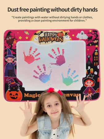 3-13岁儿童奇幻魔法岛涂鸦魔法布 80*60cm大号水彩画布 魔法精灵&南瓜主题水彩画布 早教大脑开发艺术启蒙 圣诞节/万圣节派对礼物 儿童生日礼物