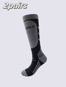 Women's Thickened Warm Outdoor Professional Ski Socks Available In Black, White, And Gray Styles Featuring A Sporty High-Top Design With Stylish Stitching Details Essential Gear For Winter Mountaineering And Skiing