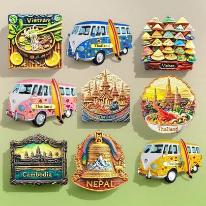1pc 3D Fridge Magnet Souvenir From Vietnam, Thailand, Cambodia, Nepal, Travel Decoration Magnetic Refrigerator Sticker, Home Decor Gift