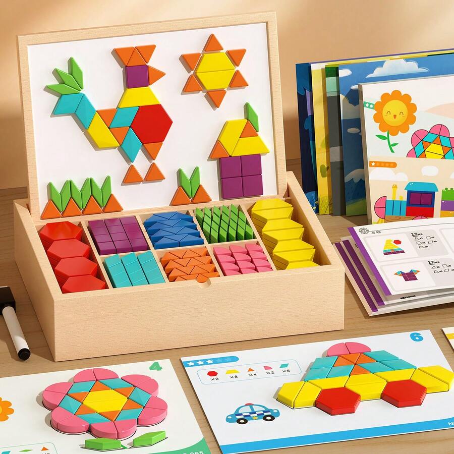 Creative Wooden Magnetic Puzzles, Fun Tangram Puzzle Toys, Puzzle Toys, Children's Toys, Geometry DIY Block Puzzles, Shape Recognition And Fine Motor Skills Training, Birthday Gifts For Boys And Girls, Halloween Christmas Gifts, Educational Toys, Brain Teasers Games, Geometric Shapes, Smooth Edges, Durable Puzzles, Holiday Gifts - 彩色 - 查看 1