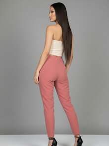 Women's High Stretch Knitted Casual Long Pants With Pockets Elegant Skinny Straight Leg Style - Cẩm lai - Xem 3