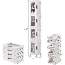 4-Tier Plastic Tall Narrow Storage Cabinet With Movable Wheels, Adjustable Shelves, Magnetic Doors, Slim Bathroom Organizers And Storage For Small Space, Bathroom, Kitchen, Laundry, White - 9.6 x 11.2 x 65.4 英吋(長 x 寬 x 高) - 查看 3