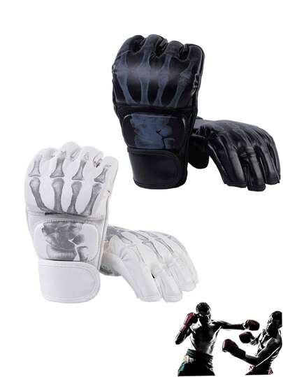 Un par de guantes de entrenamiento de boxeo MMA para adultos de media-mano, aptos para Sanda, Muay Thai, MMA, UFC y otros deportes. Blanco, Rojo, Negro