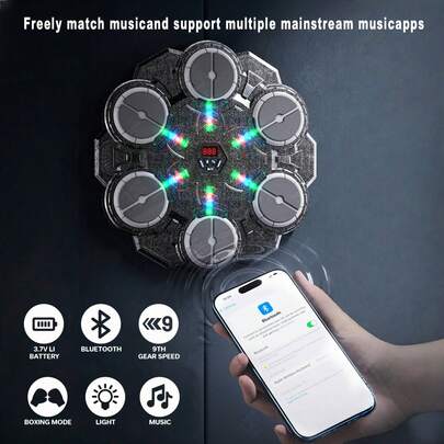 Intelligente Bluetooth Boxtrainingsmaschine, einstellbare Geschwindigkeit, Reaktionsziel-Sensor Trainingsausrüstung, kann für den Heimgebrauch an der Wand montiert werden, geeignet für Fitness-Boxtraining von Jugendlichen/Erwachsenen, 6 Ziele mit Handschuhen, geeignet als Geschenk