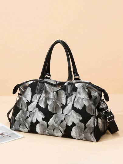 Fashionable Large Capacity All-Over Print Contrast Color Gym Bag Unisex Shoulder Messenger Handbag, Suitable For Fitness, Travel, School, Business Trip, Vacation, Etc.