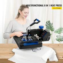 Heat Press Machine 12 X 15 Inch 8 In 1 Heat Press Sublimation Machine 360° Rotation Swing Away 8 In 1 Shirt Printing Machine Double Tube Heating For DIY T-Shirts, Caps, And Mugs Blue - 查看 2
