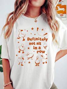 Plus Size - Plus Size - Women&Apos;S Cute Duck Graphic T-Shirt - Casual Loose Fit Short Sleeve Tee With "Definitely Not All In A Row" Print, Spring/ Summer Collection, White Blend Top, Relaxed Fit Shirt |   Playful Graphic Tee |   Stretchy Fabric  Printed T-Shirt - trắng - Xem 6