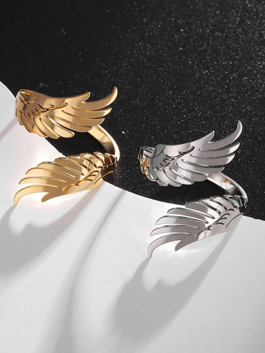 1 pieza Anillo ajustable de alta calidad con alas de ángel de acero inoxidable de moda para hombres