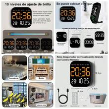 Reloj de Pared Digital, Reloj Digital con Visualizacin, Se Puede Colgar o Colocar Pie, con Control Remoto, Muestra Fecha, Semana y Temperatura, para Sala de Estar. Blanco - Color naranja - Ver 1