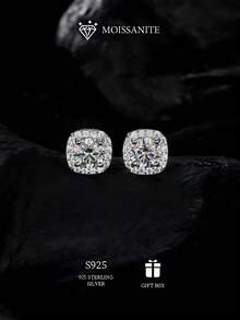 أقراط نسائية فاخرة من الفضة الخالصة عيار 925 بشكل مربع صغير على شكل حلوى بحجر موسانيت بقياس 2 قيراط * 2 أو 3 قيراط * 2، لامعة ومناسبة للزفاف والحفلات الرسمية، هدية مثالية للصديقة والزوجة والأم والصديقة المقربة