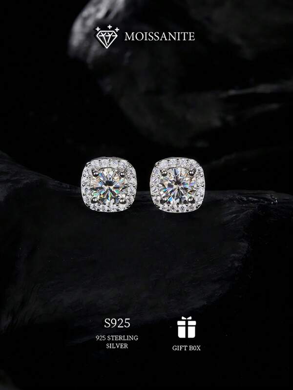 أقراط نسائية فاخرة من الفضة الخالصة عيار 925 بشكل مربع صغير على شكل حلوى بحجر موسانيت بقياس 2 قيراط * 2 أو 3 قيراط * 2، لامعة ومناسبة للزفاف والحفلات الرسمية، هدية مثالية للصديقة والزوجة والأم والصديقة المقربة