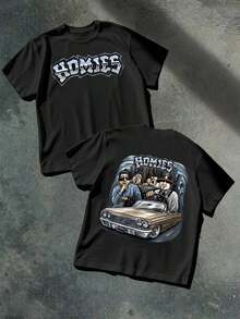 Graphic Hoodies Cotton-Shirt Graphic Tee Homies Casual Shirt Double Printed  Cotton Gold Car Gangster Style Streetwear Hop Artwork Y2K,Oversize Plus Size Men's S To 5XL,Summer Tee - Black - View 5