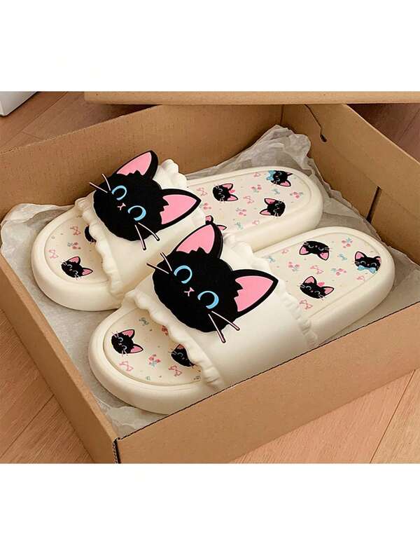 1 Paar süße Cartoon Katzen Design Lässig Soft-Sohle Hausschuhe, geeignet für Studenten, Paare, Wohnheim, Innen-/Außenbereich, Zuhause, Badezimmer, Geschenk