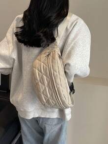 轻巧简约刺绣胸包/腰包/手机包 - 卡其色 - 查看 2