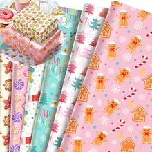 6pcs Pink Christmas Wrapping Paper Exudes A Warm Festive Atmosphere. These Exquisite Wrappers Are Specially Designed For Christmas. With A Soft Pink As The Main Color, They Are Decorated With Cute Patterns Such As Candy Canes, Gingerbread Christmas Trees, Etc.