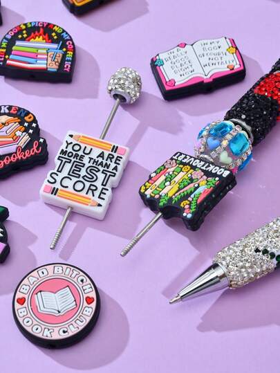 1/5/10/20pcs Colorful Cute Stationery Supplies Apple, Book, Backpack PVC Soft Rubber DIY Accessories For Beading, Suitable For Family, Couples, Friends Handmade Jewelry Making Pendant, Necklace, Earrings, Keychain, Decorative Gifts