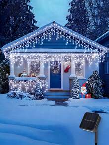 1pc Outdoor Waterproof Yard Decoration Light, Christmas Holiday Lights, Solar Icicle Lights, Outdoor Engineering Lighting, Decoration Lights, Christmas Lights, LED Starry Curtain Eaves Light, Waterfall Light, Suitable For Christmas, Party, Garden, Music Festival, Outdoor, Yard - Solar Icicle Lights - View 15