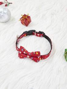 Christmas Pet Collar, Santa Claus Candy Bow Print Cat Dog Collar, Christmas Decorative Collar
