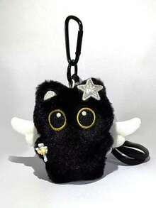 1 件可爱草莓黑猫毛绒吊坠钥匙扣，可爱毛绒娃娃背包饰物，万圣节礼物 - 淺灰色 - 查看 3