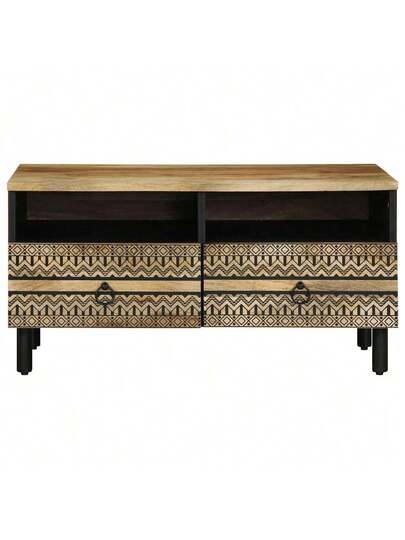 VidaXL Coffee Tafel 80x54x40 Cm Solid Rough Mango Wood Zwart view 4