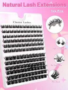 144pcs 10-16mm Mixed Length Fluffy Cluster False Eyelashes, DIY Individual Cluster Lashes, Segmented Pointed Tip Single Lashes, Individual Lash Extensions (ML04) - Black - View 4
