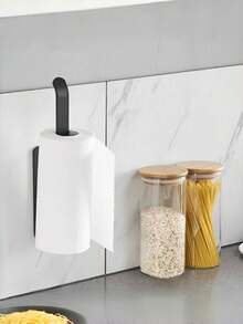 1pc Space-Saving Self-Adhesive Wall-Mounted Tissue Holder - No-Drill Dual-Use Kitchen & Bathroom Organizer For Paper Rolls & Hand Towels, Durable Plastic In Black & White, Bathroom Organizers And Storag - Multicolor - View 4