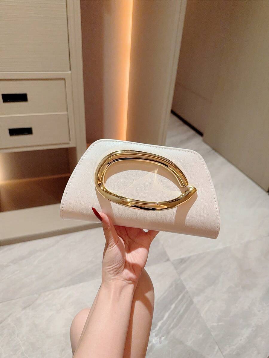 1件歐美時尚金屬裝飾迷你手拿包，高端亮面金屬條飾女款手提包，優雅奢華晚宴包，適用派對/浪漫婚禮/舞會/雞尾酒會/校園舞會，PU皮革配金屬鏈條
