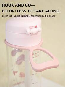 1个380毫升儿童吸管杯，学生水壶，带锁，防尘防漏防震，带刻度和圆形手柄，适合日常居家、户外、学校、幼儿园使用，可爱礼物 - 粉色 - 查看 8